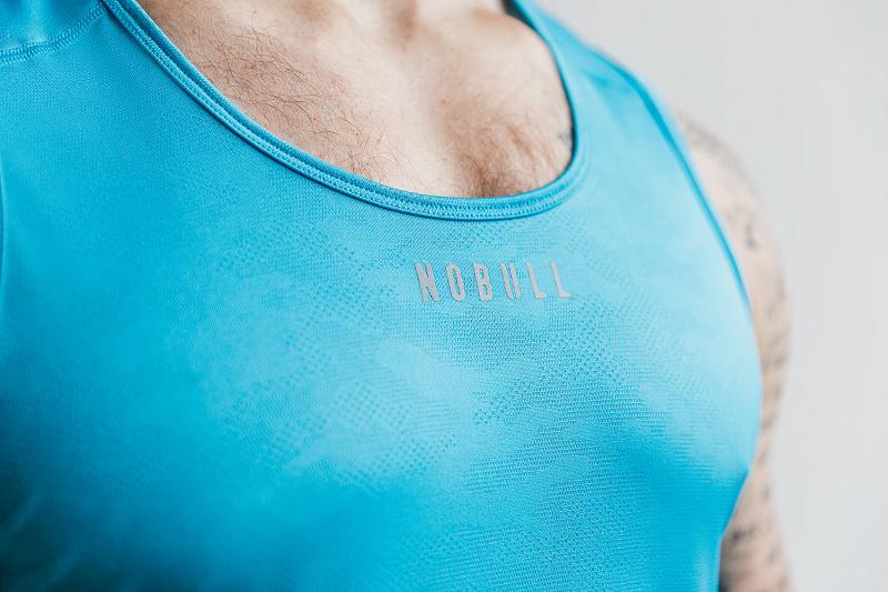 Men's Nobull Lightweight Textured (NEON Camo) Tanks Blue | SG K2551O